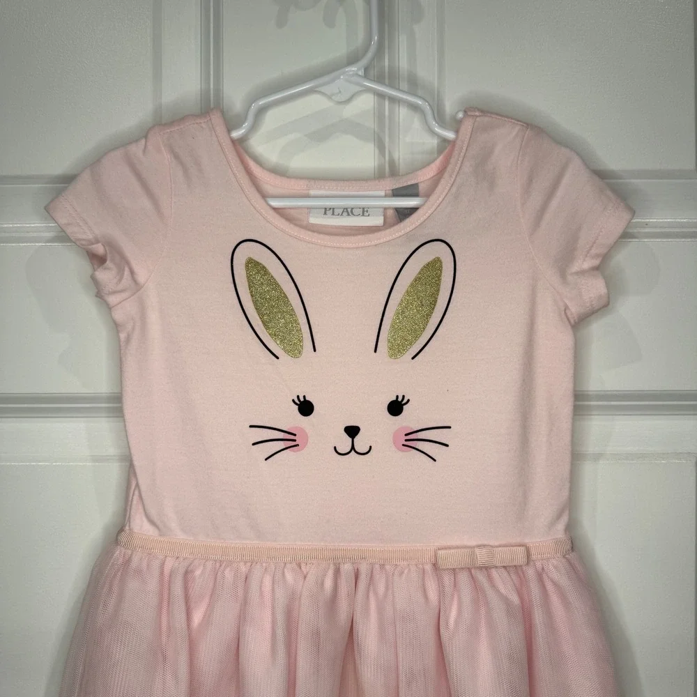 The Childrens Place Girls Pink Bunny Tulle Dress‎ Size 3T Easter Spring